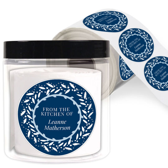 Blue Wreath Round Gift Stickers in a Jar